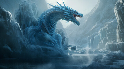 A dragon breathing icy breath, creating a frozen landscape Generative AI