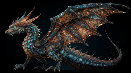 A dragon with intricate patterns on its wings, creating a mesmerizing display Generative AI
