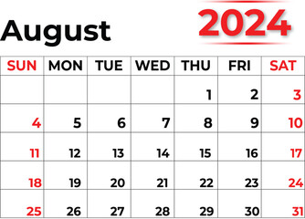 Monthly Calendar Design :  August  2024