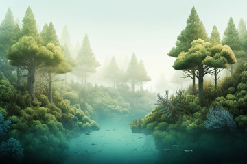 Imaginary scene of forest and sea generative AI
