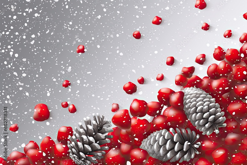 Poster winter wonderland with pine cones and snowflakes for a festive christmas background generative ai