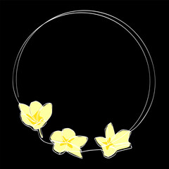 frangipani and circle frame in simple sketch vector single or continuous line
