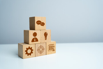 Competent organization of business and company. Business plan components concept. Analytics and trends. Finance tools