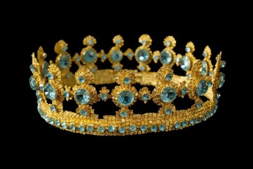 luxurious gold and blue tiara on a dramatic black background Generative AI