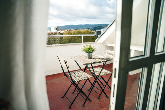 Modern and lively steel furniture can look is this 3-piece bistro set that is fit for both garden and a small balcony