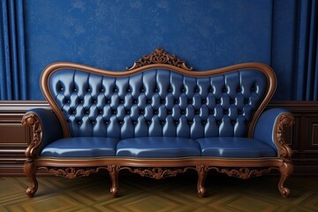 blue couch against a blue wall Generative AI