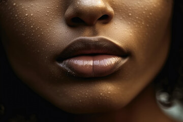 Sensual Black Woman Lips. Hyper-realistic photography capturing the beauty and allure of black woman lips. Glamour concept AI Generative