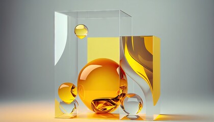 object of glass in yellow box interior with modern artistic minimal flat ray and simple geometry of glass Abstract Elegant Modern AI-generated illustration