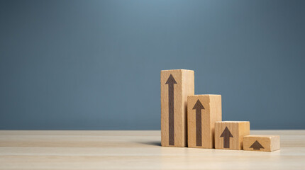 Upward trend. Reach new heights. Increasing chart. Raise and grow. Movement towards the goal....