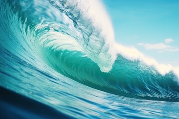 massive wave towering over a boat in the middle of the ocean Generative AI