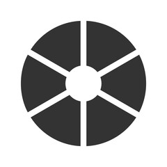 Donut, pie or pizza chart example. Circle divided on 6 equal slices. Wheel diagrams with six sectors isolated on white background. Vector graphic illustration.