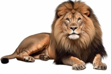 Fototapeta premium majestic lion resting on a white background Generative AI