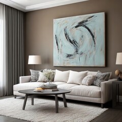 A living room with a large painting on the wall Generative AI