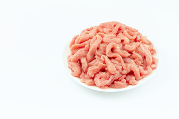 Fresh pieces of turkey meat on a white background.Raw chicken.chicken fillet.Ogranic food and healthy eating.turkey or poultry meat.