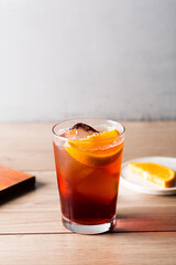 Homemade Americano cocktail refreshment bitter, sweet vermouth and soda water