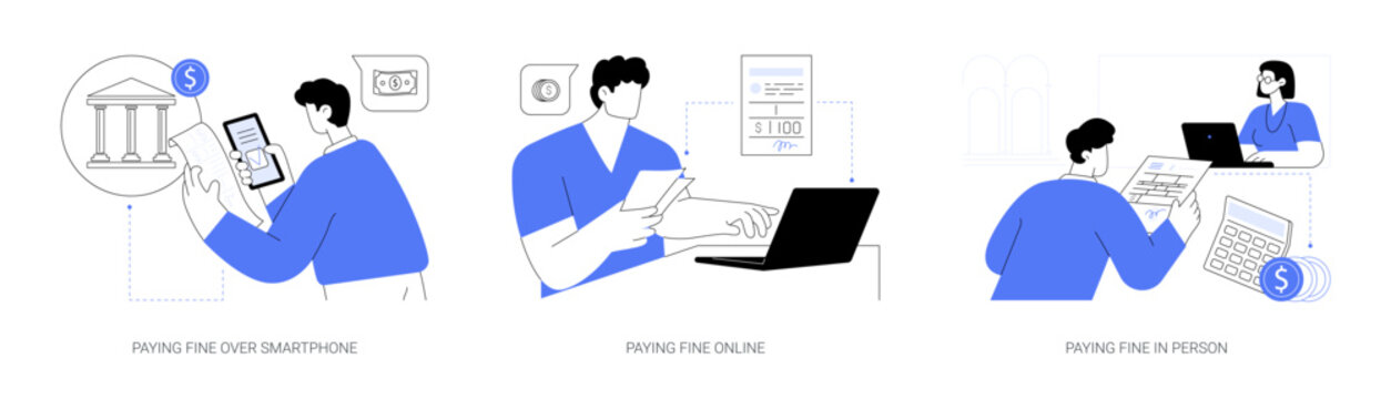 Paying fines abstract concept vector illustrations.
