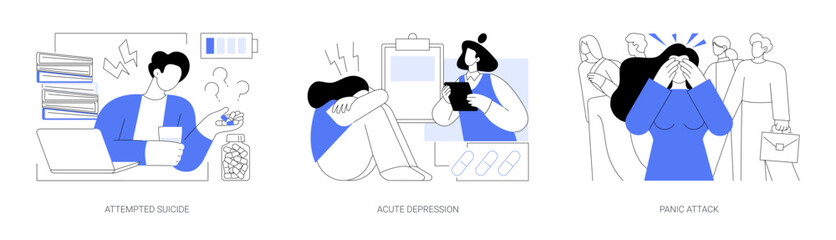 Emergency psychiatry abstract concept vector illustrations.