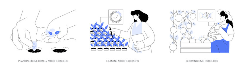 Gene engineering in agriculture abstract concept vector illustrations.