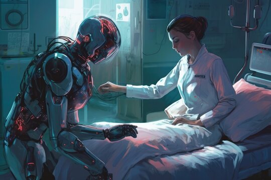 A robot nurse , tending to a patient in a hospital setting Generative AI