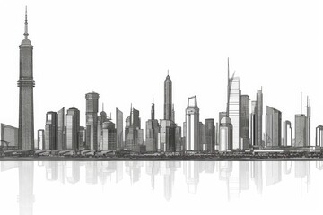Fototapeta premium monochromatic cityscape with towering skyscrapers Generative AI