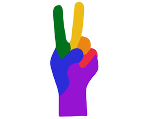 Pride month illustrations Hand peice symbol Rainbow colors graphic elements Love is love, diversity, inclusion, lbtq and equality symbols. 