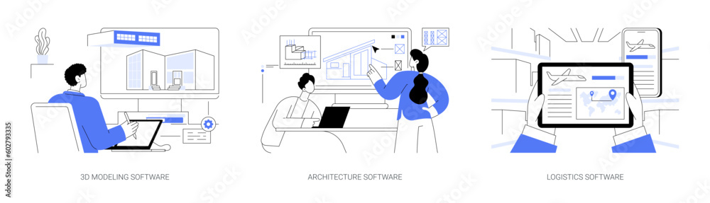Wall mural software for specialists abstract concept vector illustrations.