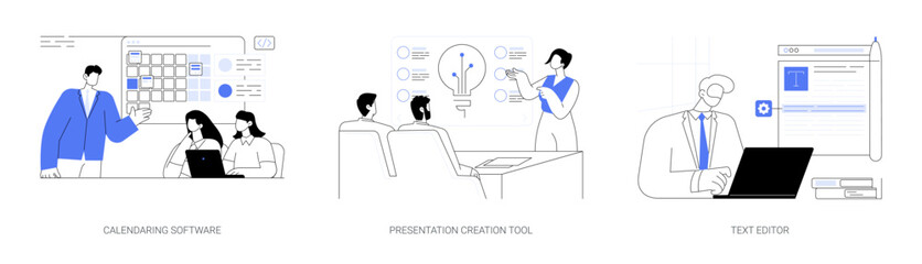 Working with software abstract concept vector illustrations.