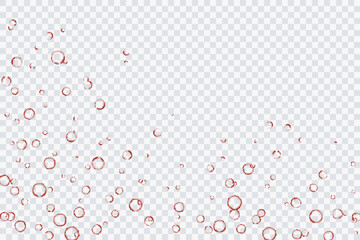 Red air bubbles, oxygen, champagne crystal clear, isolated on a transparent background of modern design. Vector illustration of EPS 10.
