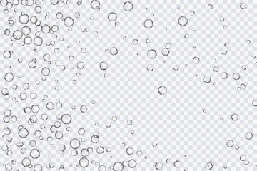 Air bubbles, oxygen, champagne crystal clear, isolated on a transparent background of modern design. Vector illustration of EPS 10.