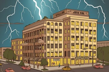 Fototapeta premium building illuminated by lightning in the background Generative AI