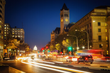 Fototapeta na wymiar Pennsylvania Avenue and Capitol at night, Washington DC, USA