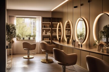 Beauty salon interior. Background with selective focus. AI generated, human enhanced - obrazy, fototapety, plakaty
