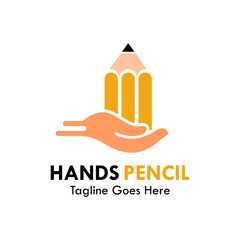 Hands and pencil design logo template illustration