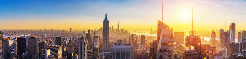 Aerial view of New York City Manhattan at sunset