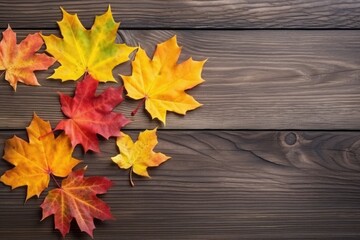 Naklejka na ściany i meble autumn leaves on wooden table Generative AI