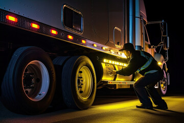 Obraz na płótnie Canvas a truck driver working on the side of a truck. Generative Ai