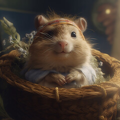 A hamster in a basket Generative AI