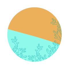 Isolated round shape with color summer background. Plant elements on a bright background, dots, leaves. Banner and poster design. Vector flat illustration.