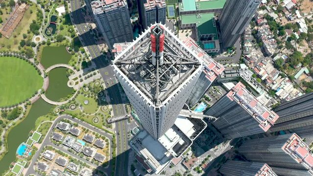 Ho Chi Minh City, Vietnam - May, 2023: Aerial view of center of Saigon riverside at Ho Chi Minh City, Vientam in sunrise or sunset