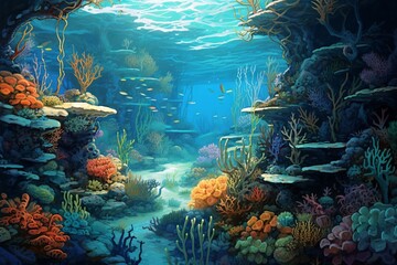 Fototapeta na wymiar Serene Ocean Underwater Landscape, Generative AI