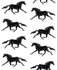 Vector seamless pattern of hand drawn doodle sketch black trotter horse isolated on white background