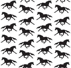 Vector seamless pattern of hand drawn trotter horse silhouette isolated on white background