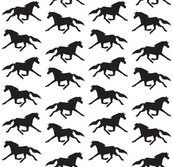 Vector seamless pattern of hand drawn trotter horse silhouette isolated on white background