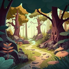 A Cartoon Forest in Autumn created by Generative AI