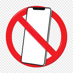 Prohibition sign do not use mobile phone isolated on transparent background