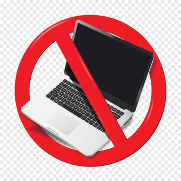 No laptop sign, forbidden laptop sign on transparent background