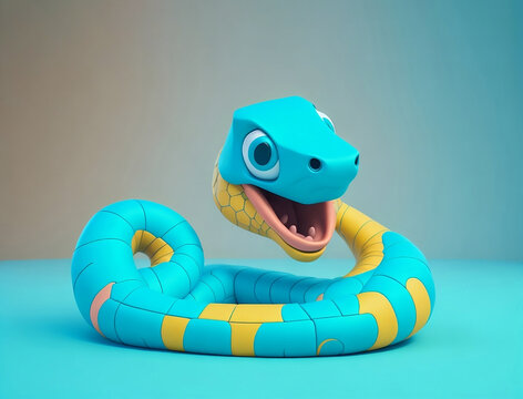 Cute Cartoon Snake Character. 3D Render of snake. Cute Snake Character. Generative AI