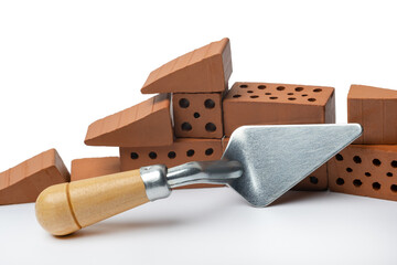 Mini Spatula Trowel Building and construction equipment,  Construction  wall concept. Isolated on white,  Copy space