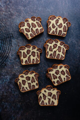 Slices of Leopard Milk Bread Viewed from Directly Above: A group of sliced Japanese milk bread with leopard or giraffe spots