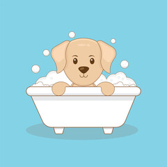 Cute Dog Take Bath Cartoon Character